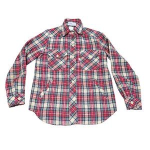 Vtg 90s Levi's Red White Plaid Flannel Shirt Sz M Wool Blend Pockets Womens